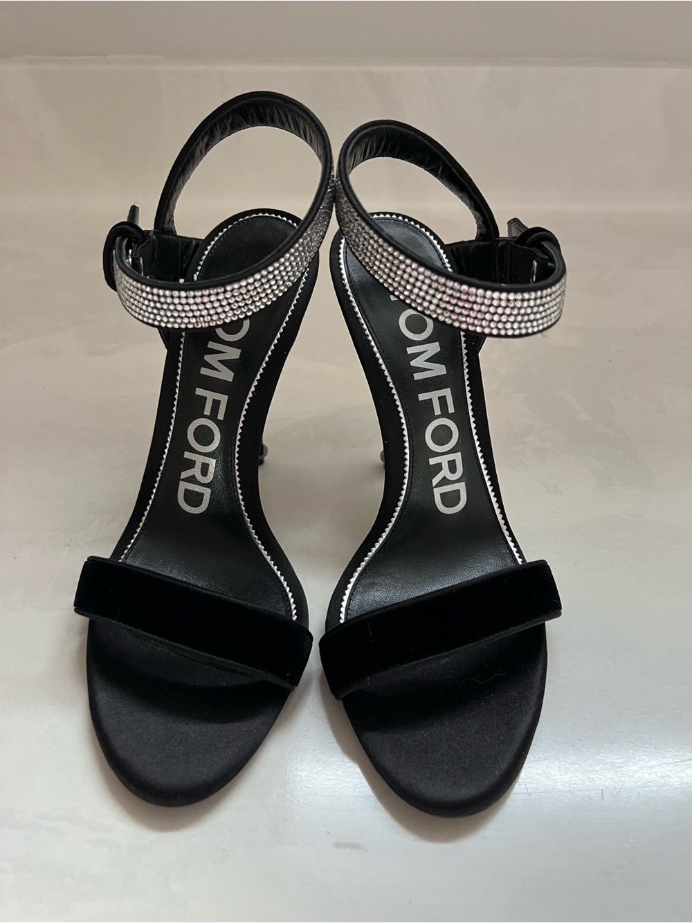 Tom Ford black velvet silk crystal stiletto sandals size 36 1/2 - Picture 6 of 9